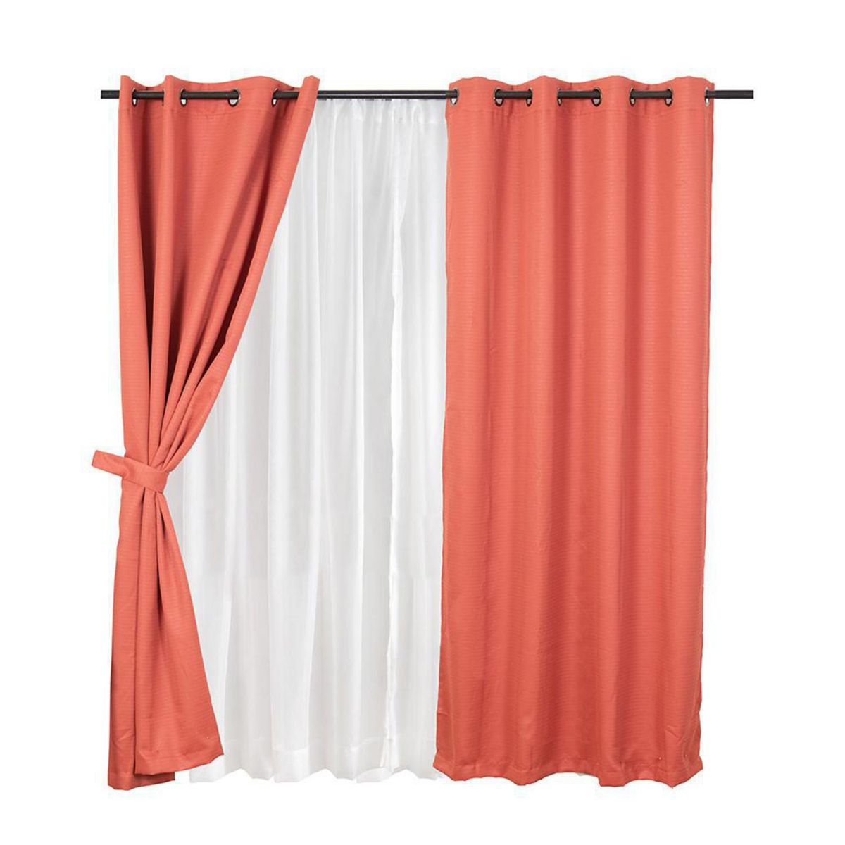 MASHINI - Set Cortina Blackout Emb. 8 piezas argollas 140x220 cm Terra Frutillar