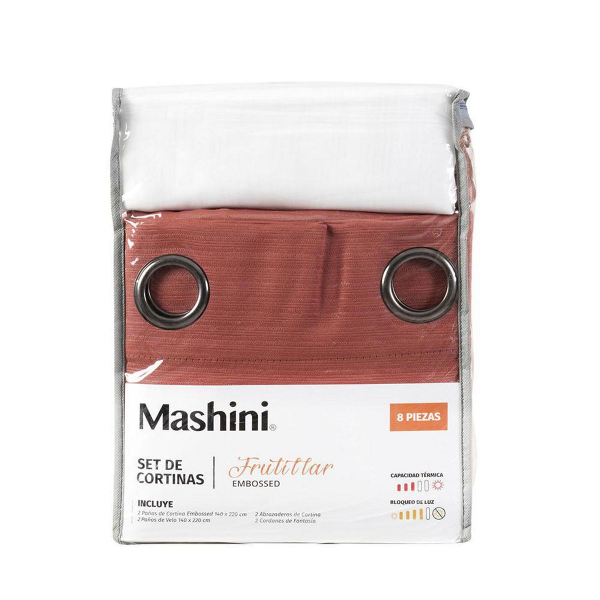MASHINI - Set Cortina Blackout Emb. 8 piezas argollas 140x220 cm Terra Frutillar