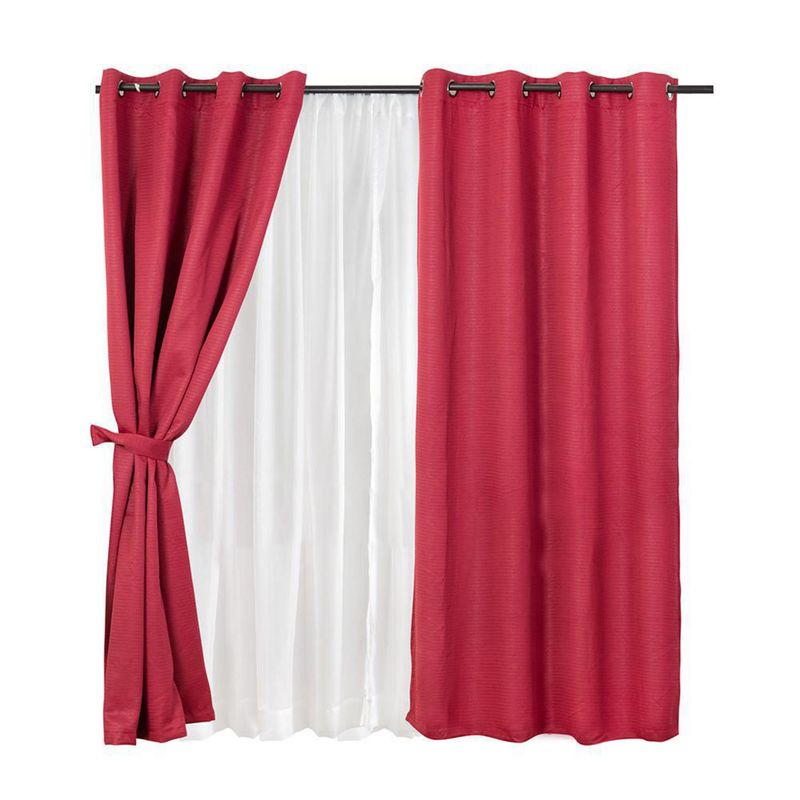 MASHINI - Set Cortina Blackout Emb. 8 piezas argollas 140x220 cm Burdeo Frutillar