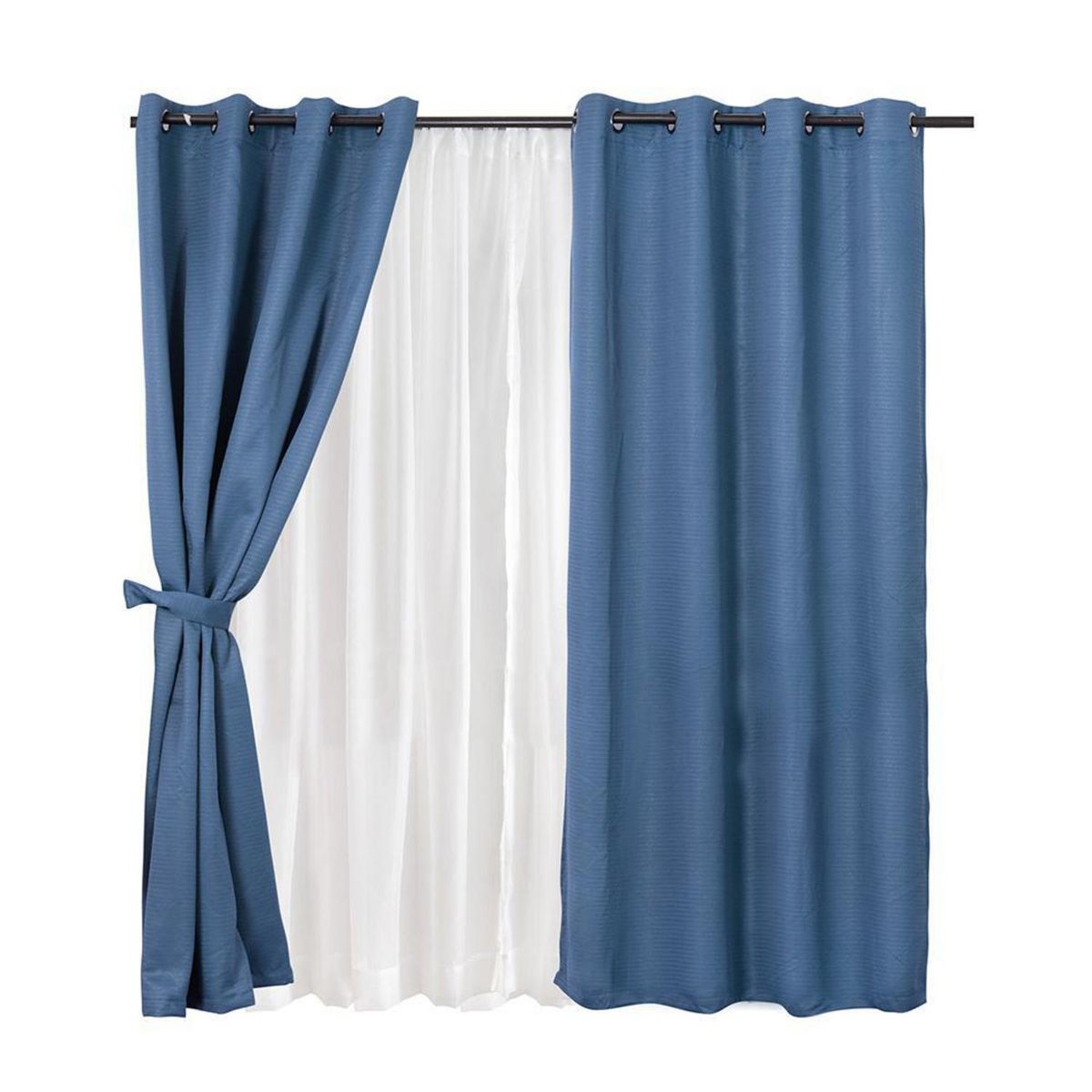 MASHINI - Set Cortina BlackoutEmb. 8 piezas argollas 140x220 cm Azul Frutillar