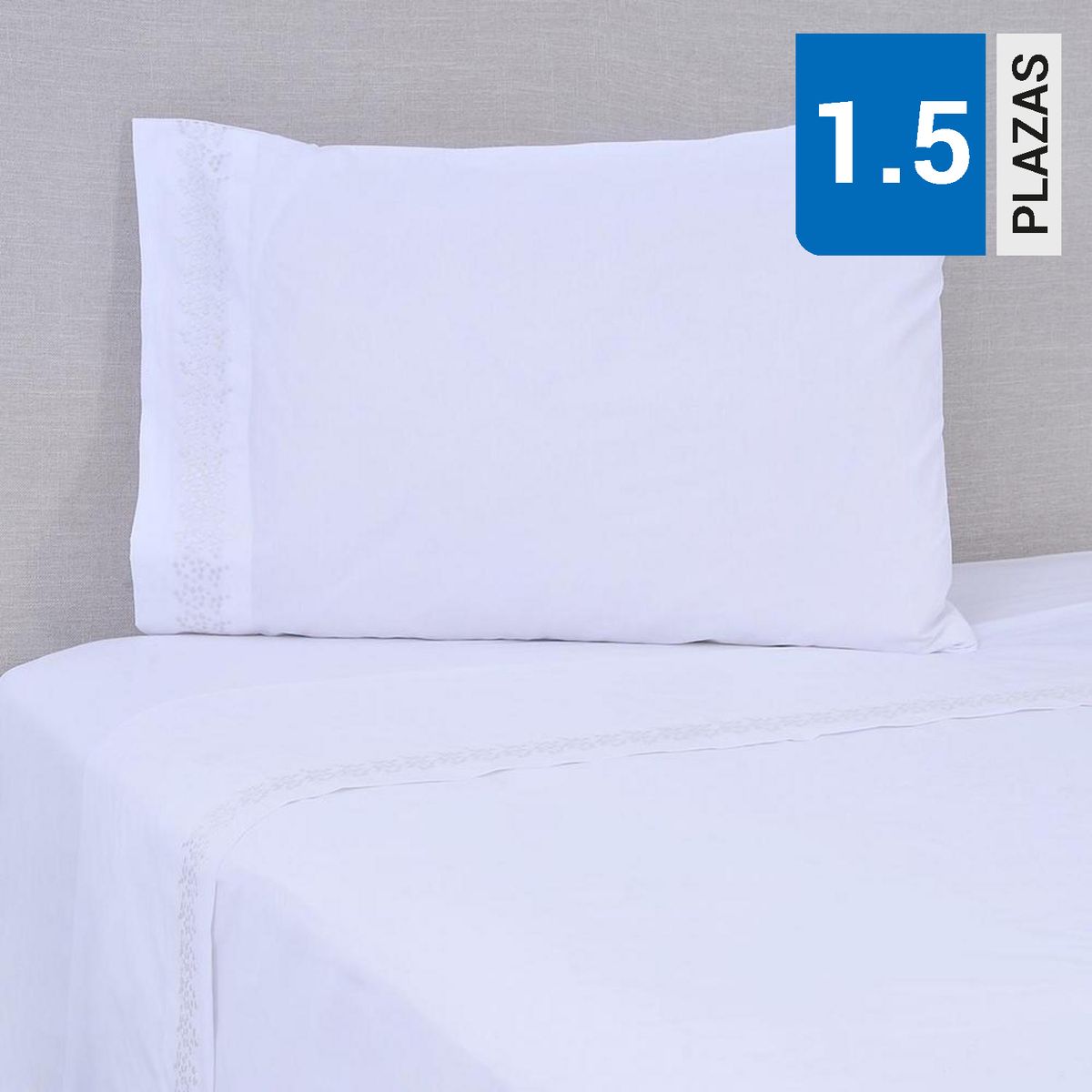 MASHINI - Sábana Bordada 1.5 plazas 180 Hilos Plata