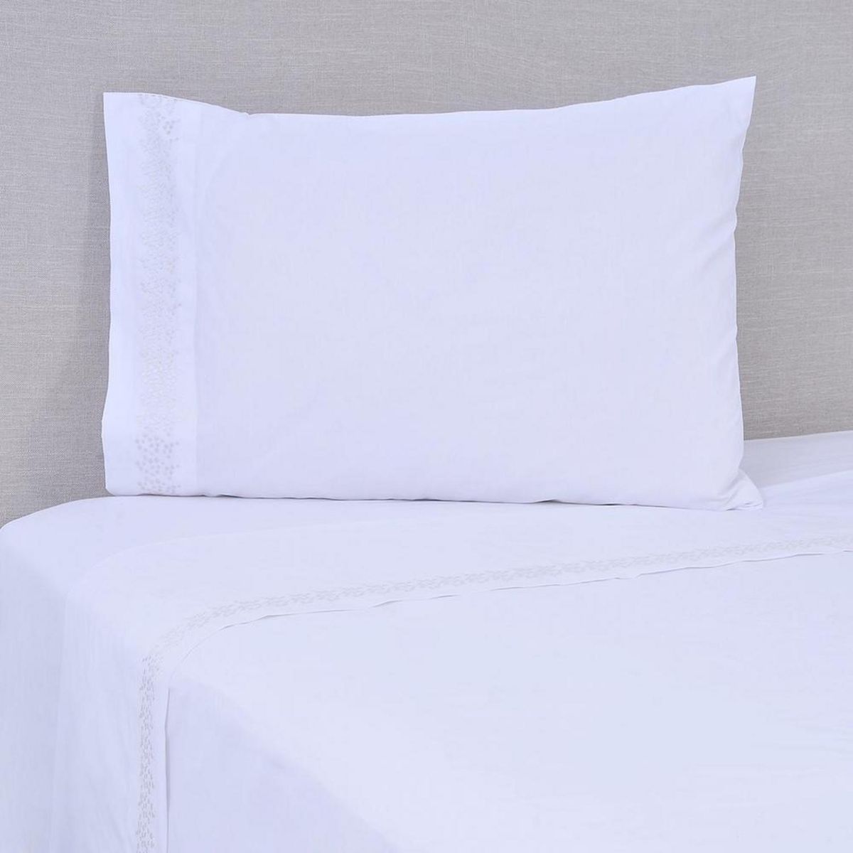 MASHINI - Sábana Bordada 1.5 plazas 180 Hilos Plata