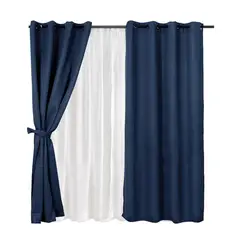 MASHINI - Set Cortina Blackout Emb. 8 piezas argollas 140x220 cm Taupe Frutilla