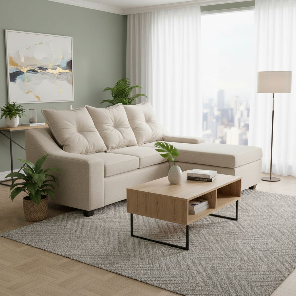 MASEL - Sofá Seccional 3 cuerpos MSVI3DT72 155x90x195 cm Beige