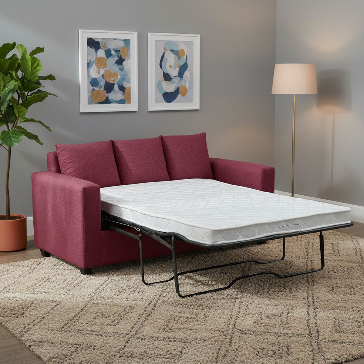 INTERMUEBLES - Sofá cama Marco 133 cm tela burdeo