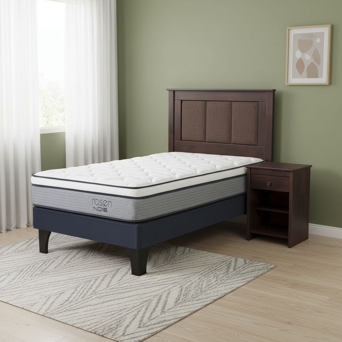 ROSEN - Cama 1.5 plazas de Estructura Indie Azul