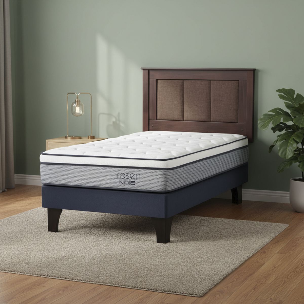 ROSEN - Cama 1.5 plazas de Estructura Indie Azul