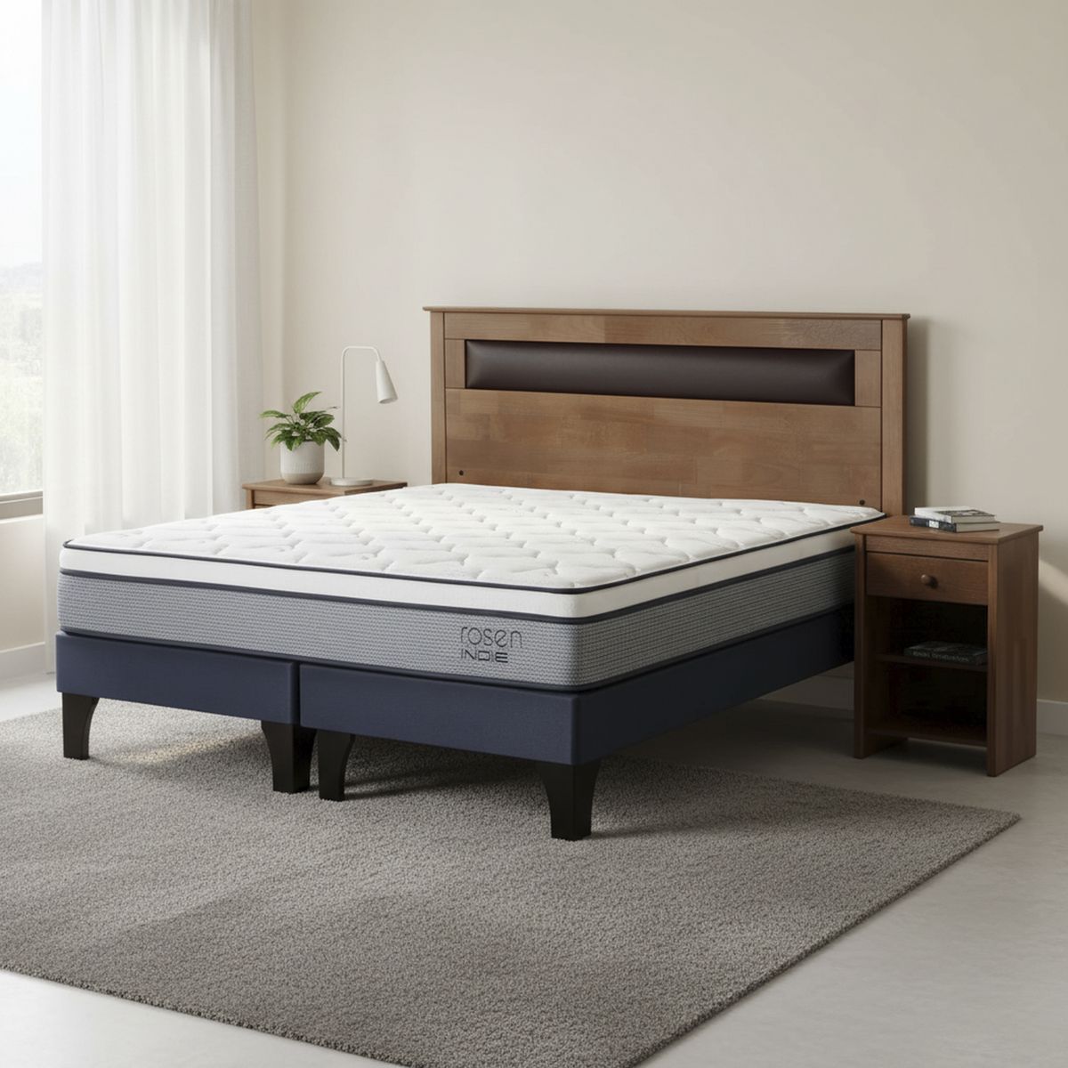 ROSEN - Cama 2 plazas de Estructura Indie Azul