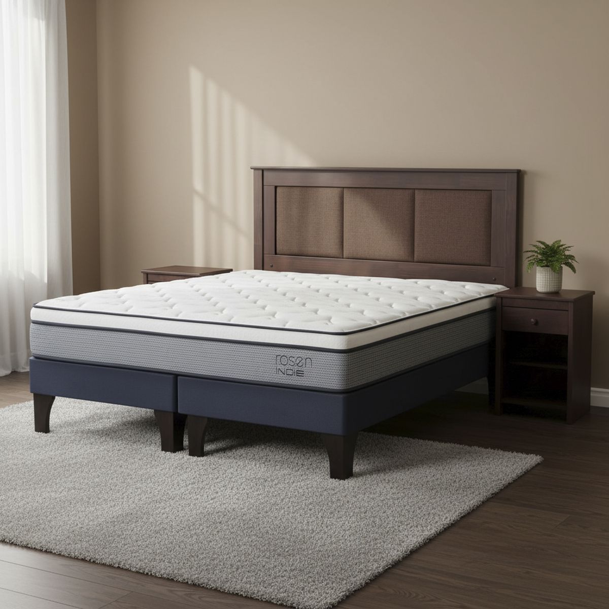 ROSEN - Cama 2 plazas de Estructura Indie Azul