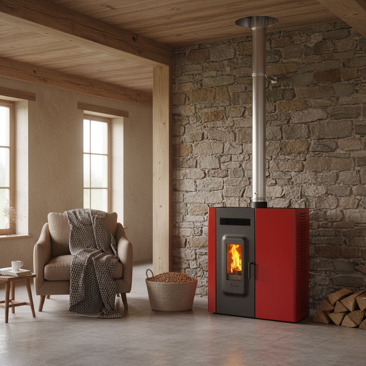 AMESTI - Estufa Pellet Slim 9000 Roja