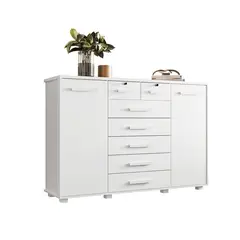 VEKKAHOME - Cómoda 2 Puertas 7 Cajón(es) FONTANA 160x110x45 cm Blanco