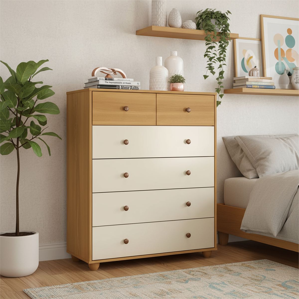 VEKKAHOME - Cómoda 6 Cajón(es) VITTORIA 90x110x41 cm Beige