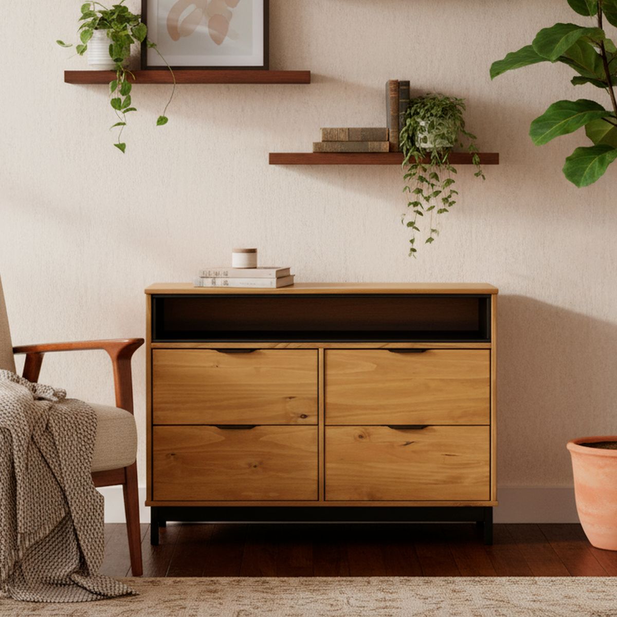 VEKKAHOME - Cómoda 4 Cajón(es) IRIS 110x50x40 cm Café