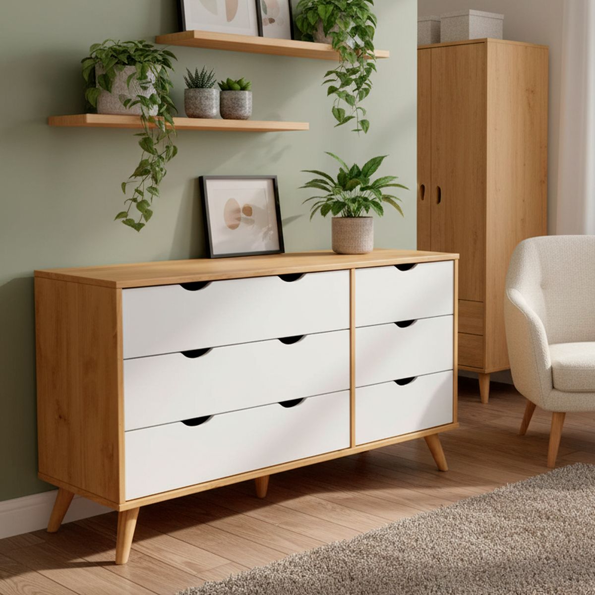 VEKKAHOME - Cómoda 6 Cajón(es) Luna 120x73x40 cm Café