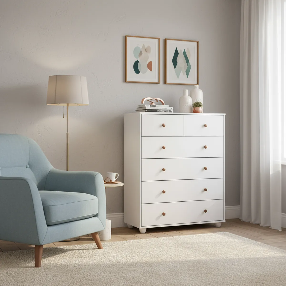 VEKKAHOME - Cómoda 6 Cajón(es) VITTORIA 90x110x41 cm Blanco