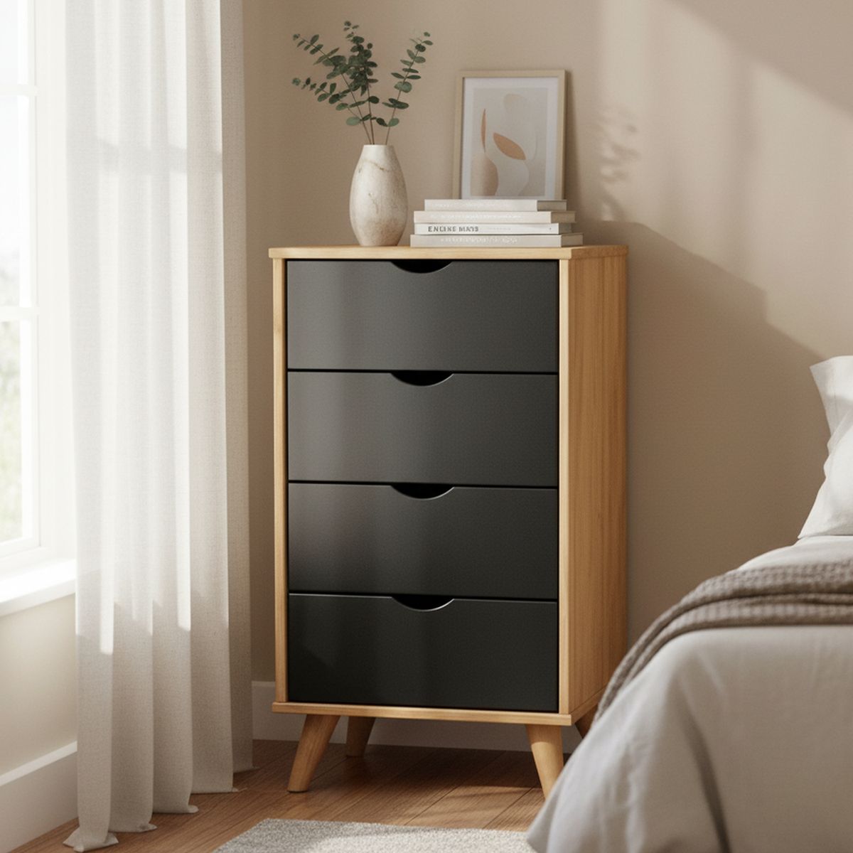 VEKKAHOME - Cómoda 4 Cajón(es) LIA 46x90x40 cm Café