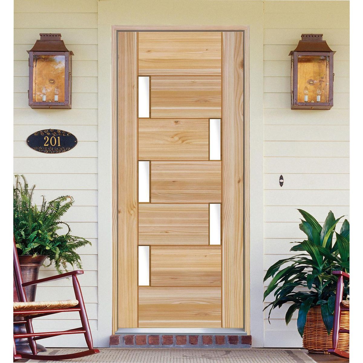 HOLZTEK - Puerta Exterior Madera pino oregón 80x200 cm Modelo 5 Natural