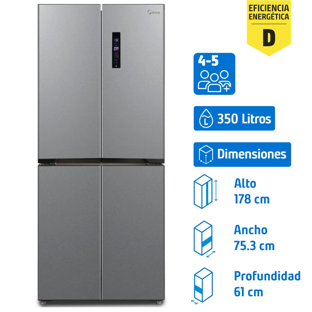 MIDEA - Refrigerador Multidoor No Frost 350 Litros Light silver MDRM554MTE50
