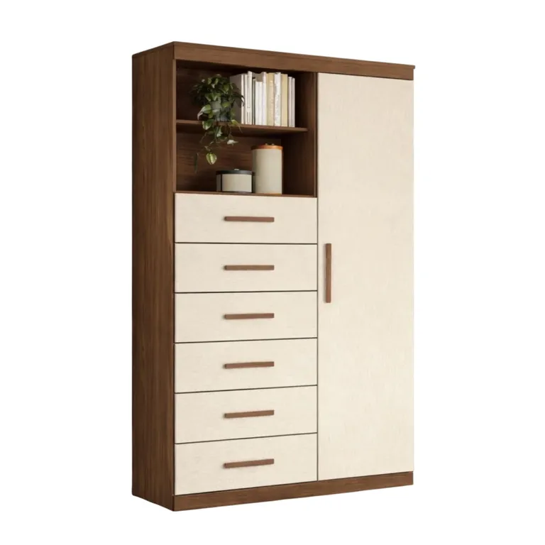 Cómoda 1 Puerta 6 Cajón(es) Maraba 96.2x163.5x40 cm Beige/Café