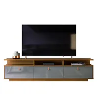 Rack TV 75""3 puertas con brazo hidraulico y ruedas café gris cinza