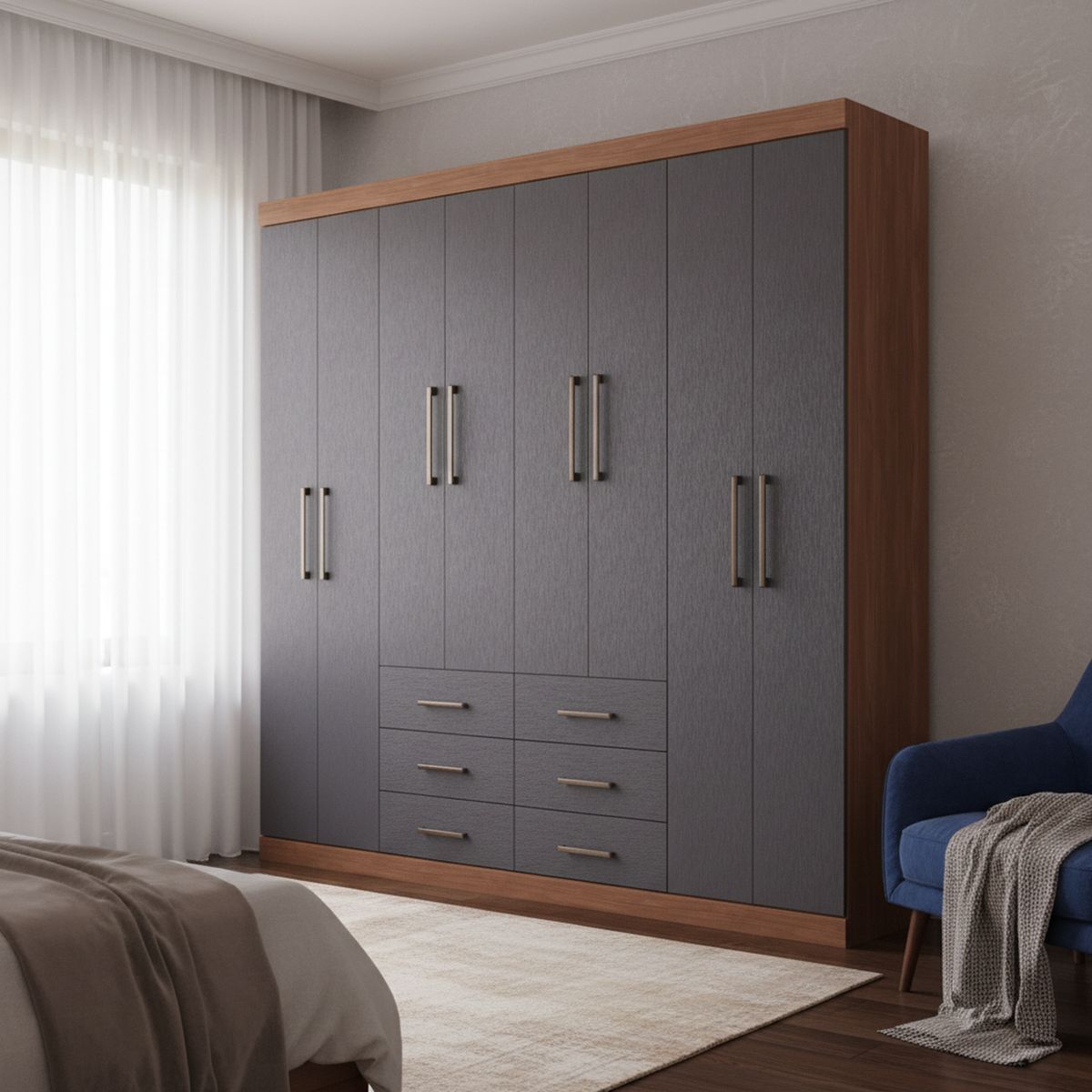 ONESSTA - Clóset Liverpool 8 Puerta(s) 6 Cajón(es) 11 Repisa(s) 212x210x46.3 cm Grafito