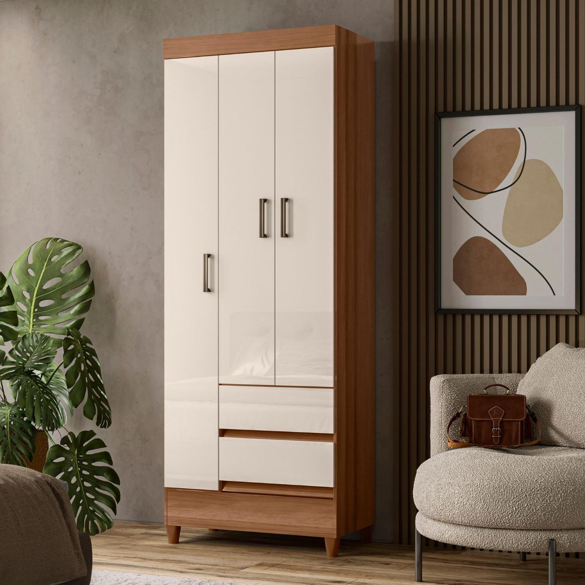 ONESSTA - Clóset Fit 3 Puerta(s) 2 Cajón(es) 2 Repisa(s) 69.3x101x42.2 cm Café/Beige