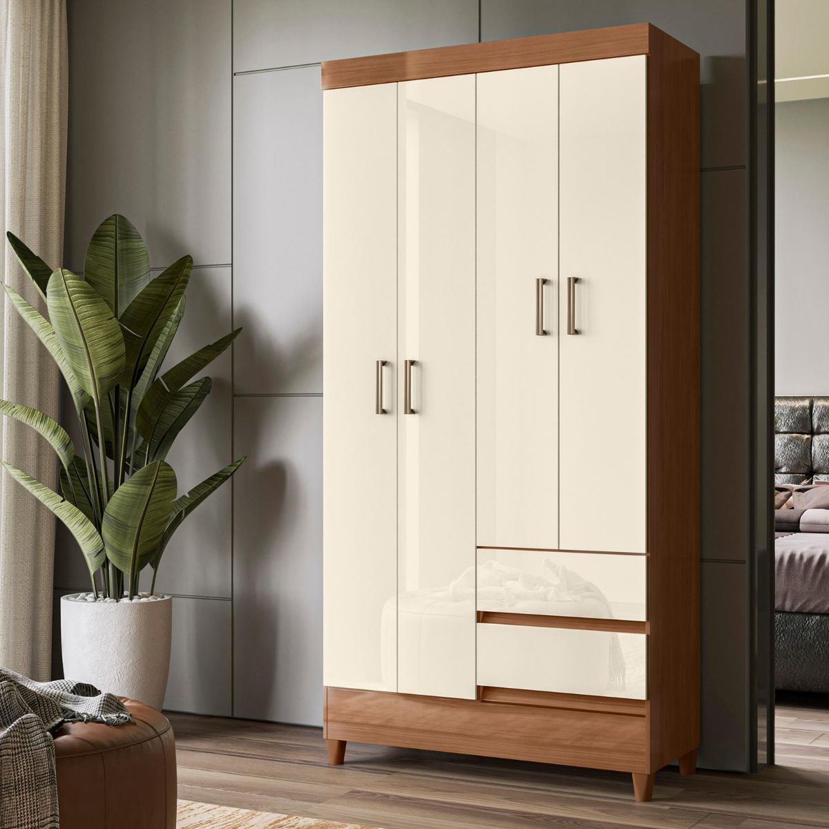 ONESSTA - Clóset Fit 4 Puerta(s) 2 Cajón(es) 3 Repisa(s) 92x191x42.2 cm Café/Beige