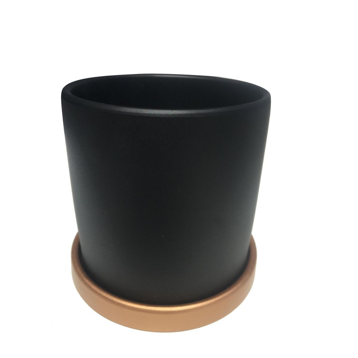 DECOGREEN - Macetero Cilindro de Arcilla 13x13 cm Grafito y Dorado