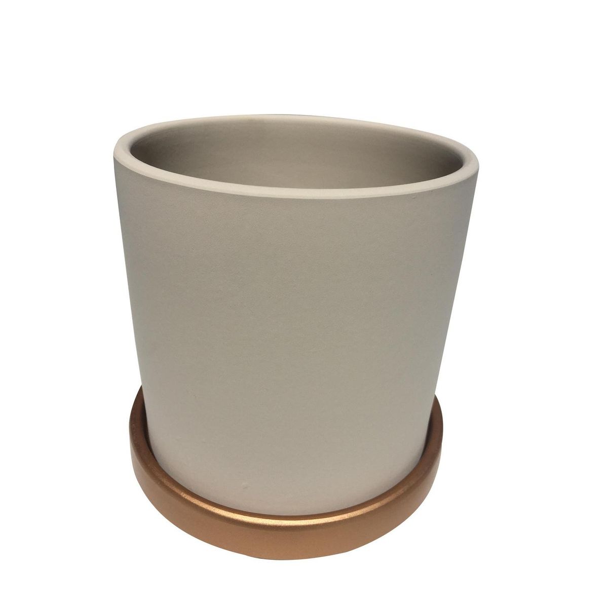 DECOGREEN - Macetero Cilindro de Arcilla 18x18 cm Crema y Dorado