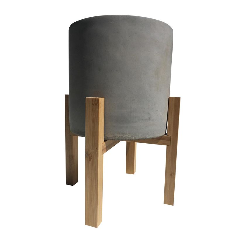 DECOGREEN - Macetero Cilindro de Cemento con Pedestal de  bambú