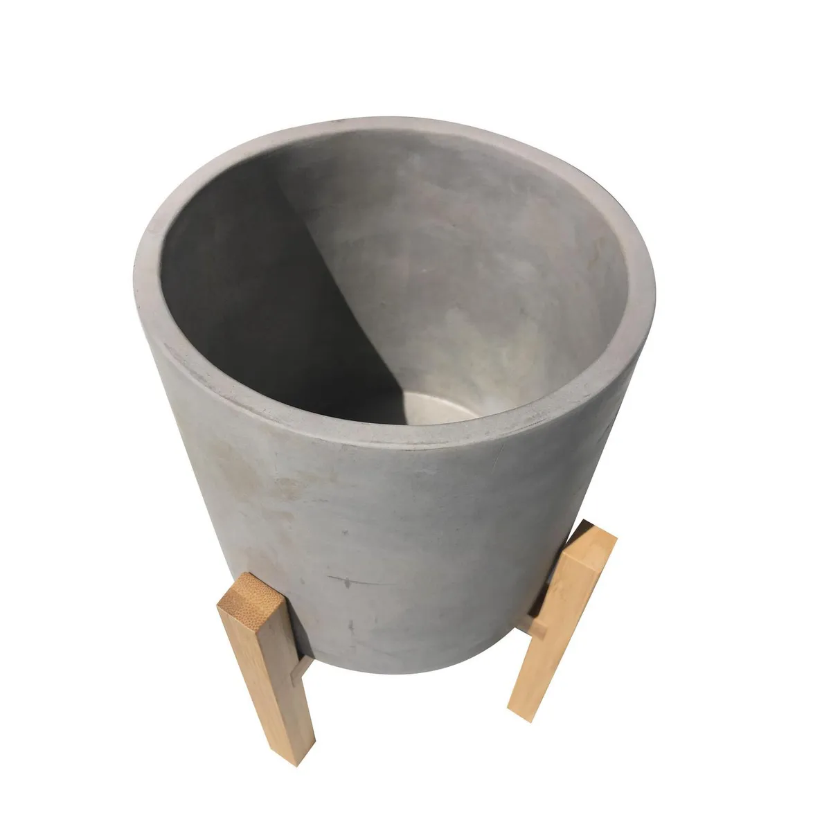 DECOGREEN - Macetero Cilindro de Cemento 20x20 cm Gris y Bamboo