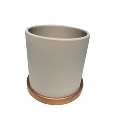 DECOGREEN - Macetero Cilindro Crema con Plato dorado S 13x13 cm