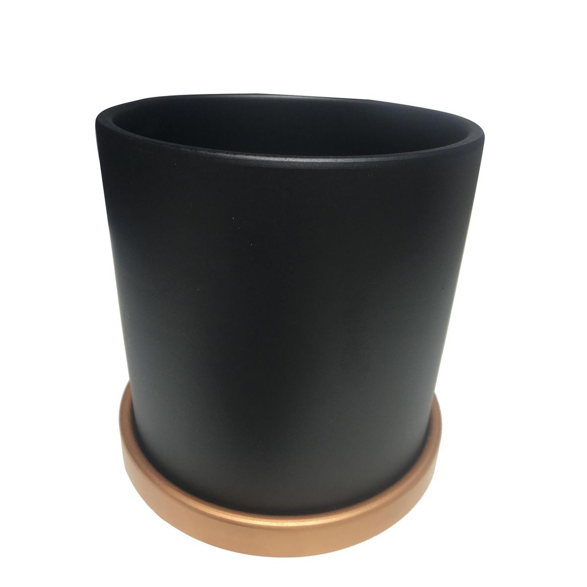 DECOGREEN - Macetero Cilindro con Plato M de Arcilla 15x15 cm Grafito y Dorado