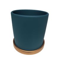 Macetero Cilindro con Plato L de Arcilla 18x18 cm Verde y Dorado