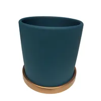 Macetero con Plato M de Arcilla 15x15 cm Verde y Dorado