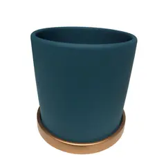 DECOGREEN - Macetero con Plato M de Arcilla 15x15 cm Verde y Dorado