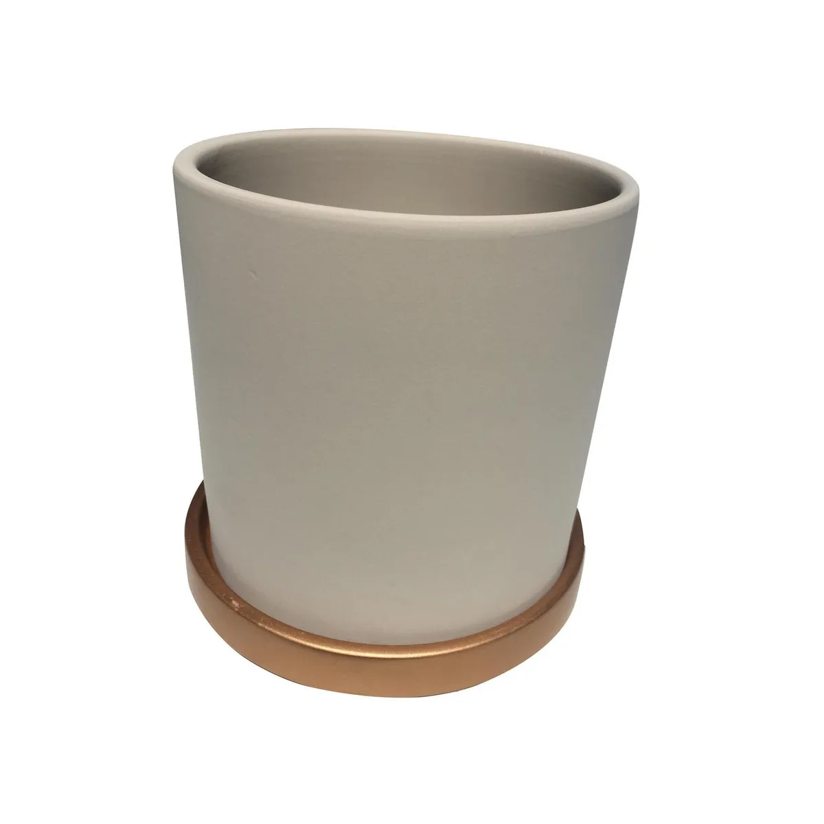 DECOGREEN - Macetero con Plato M de Arcilla 15x15 cm Crema y Dorado