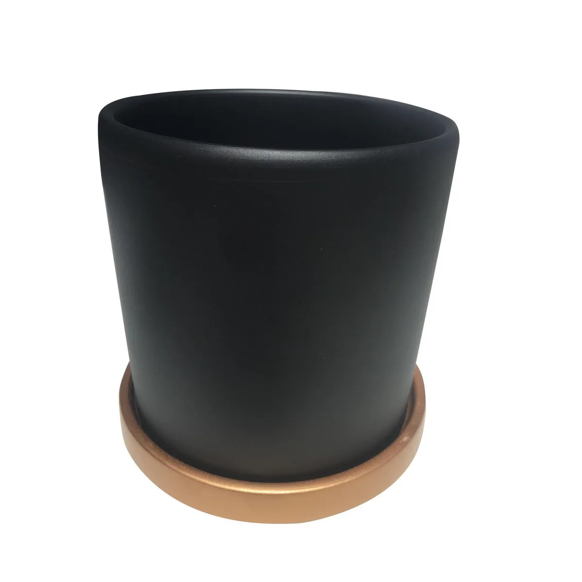 DECOGREEN - Macetero Cilindro y Plato de Arcilla 18x18 cm Grafito y Dorado