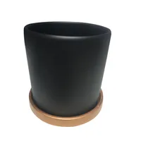 Macetero Cilindro y Plato de Arcilla 18x18 cm Grafito y Dorado