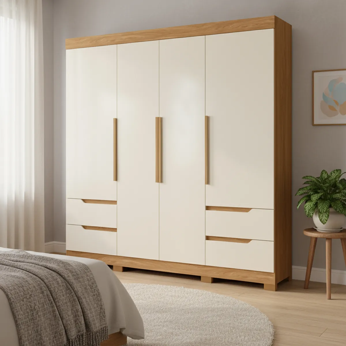 VEKKAHOME - Clóset Vivacce Ligth 4 Puerta(s) 4 Cajón(es) 5 Repisa(s) 212x217x47 cm Beige