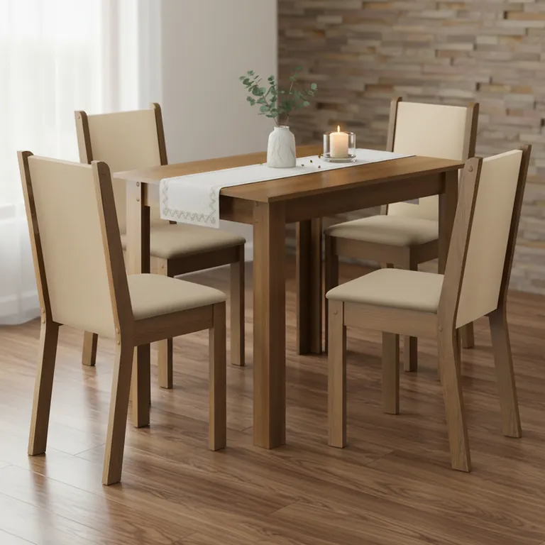 VEKKAHOME Juego de Comedor Luna 4 Sillas Mesa Rectangular 68x76x104 cm Café