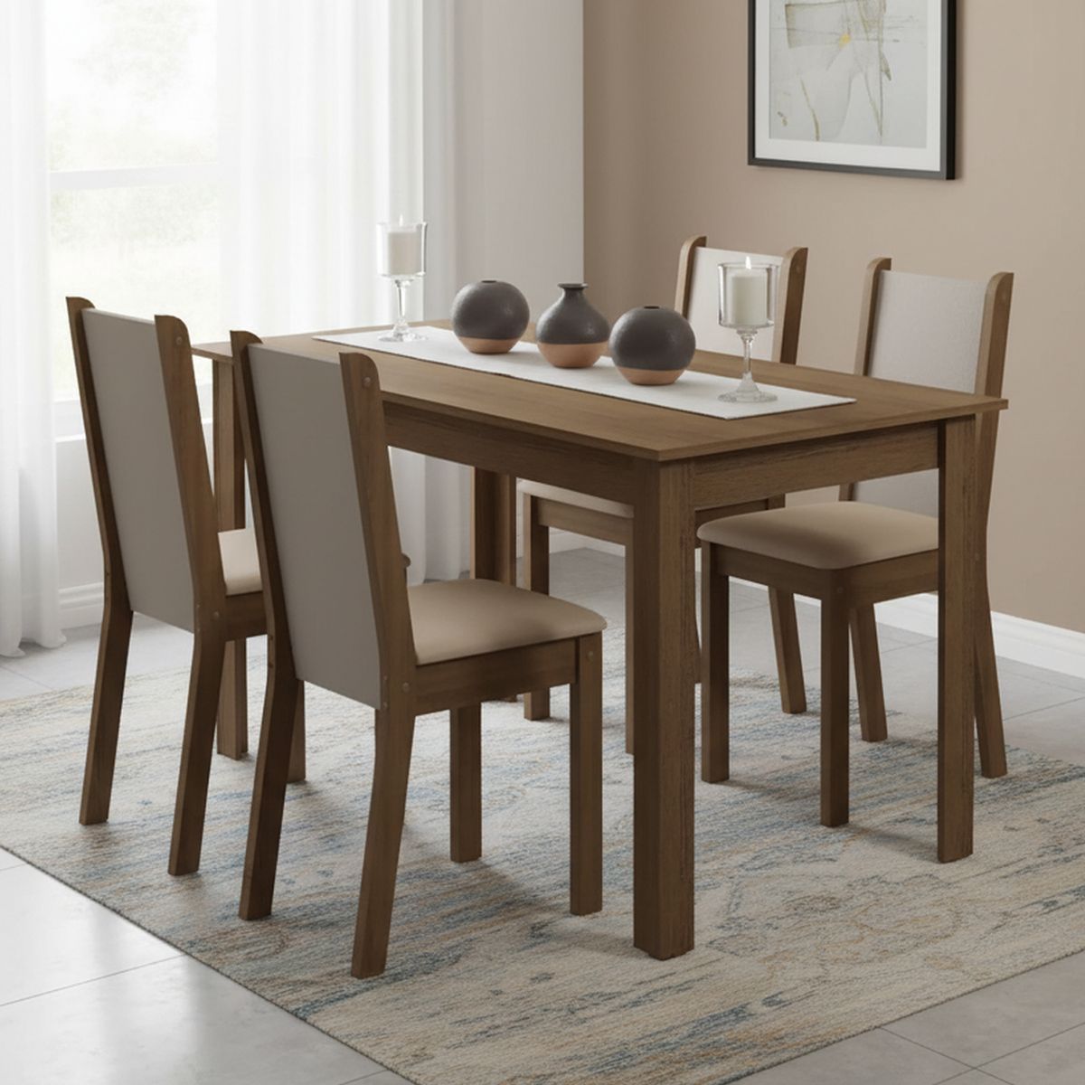 VEKKAHOME - Juego de Comedor Pia Leone 4 Sillas Mesa Rectangular 75x76x136 cm Café