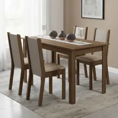 VEKKAHOME - Juego de Comedor Pia Leone 4 Sillas Mesa Rectangular 75x76x136 cm Café
