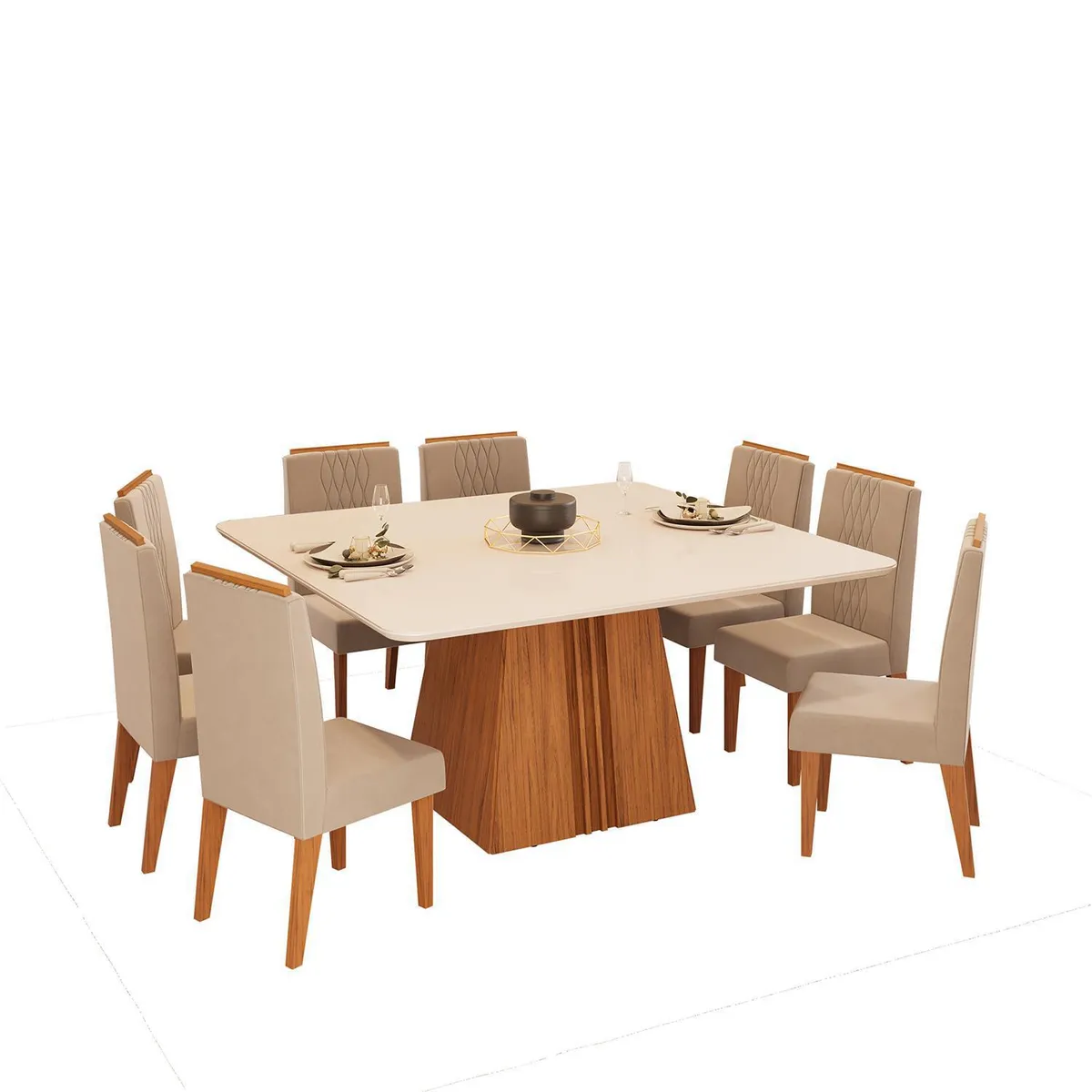 VEKKAHOME - Juego de Comedor Italia Lia 8 Sillas Mesa Cuadrada 136x79,5x136 cm Café/Beige