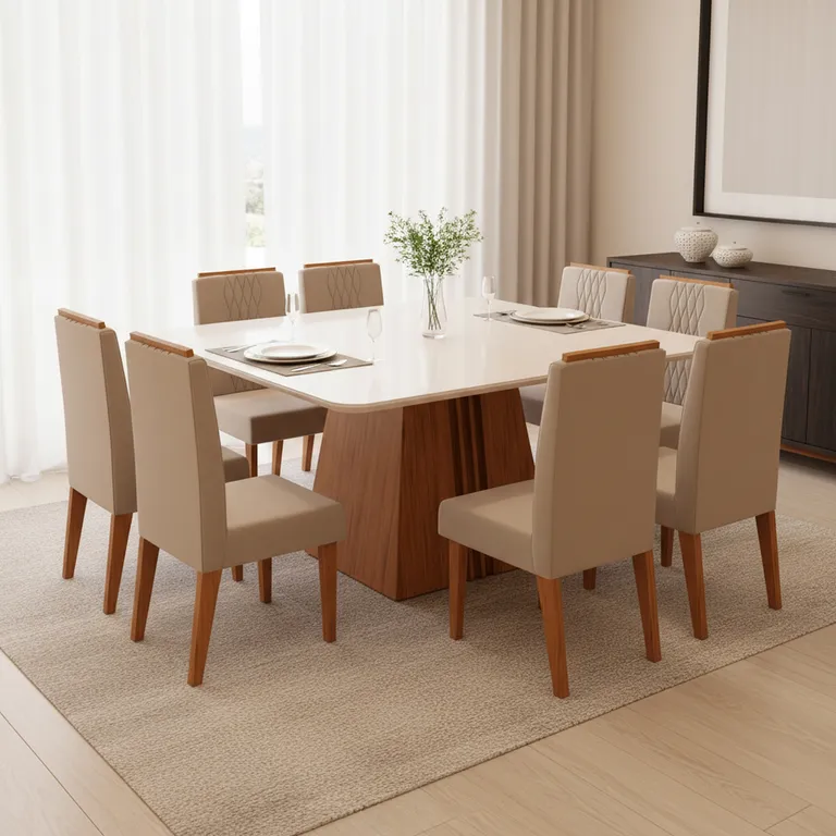 VEKKAHOME Juego de Comedor Italia Lia 8 Sillas Mesa Cuadrada 136x79,5x136 cm Café