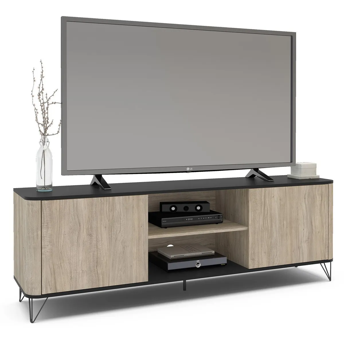 VEKKAHOME - Rack Cartagen Rustic Dark 2 puertas