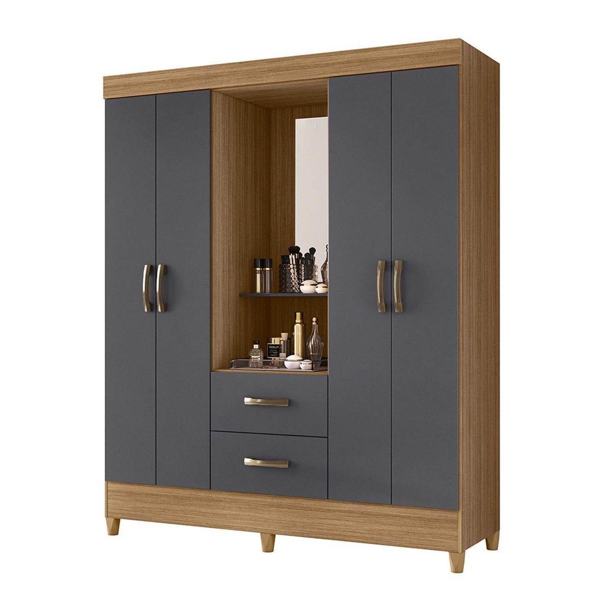 VEKKAHOME - Clóset Mobi 4 Puerta(s) 2 Cajón(es) 2 Repisa(s) 147x181x47 cm Gris