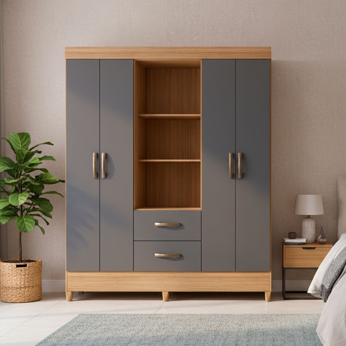 VEKKAHOME - Clóset Mobi 4 Puerta(s) 2 Cajón(es) 2 Repisa(s) 147x181x47 cm Gris