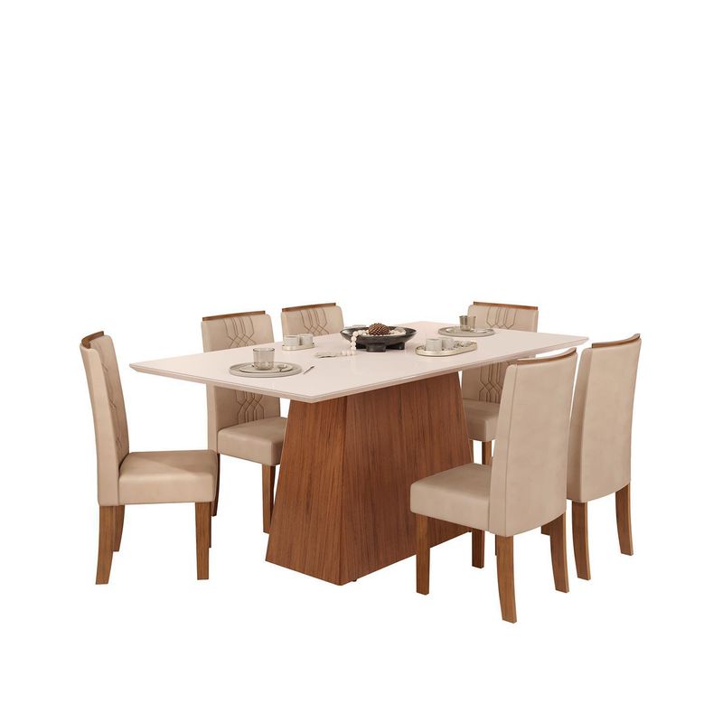 VEKKAHOME - Juego de Comedor Dulce Zoe 6 Sillas Mesa Rectangular 90x80x180 cm Café/Beige