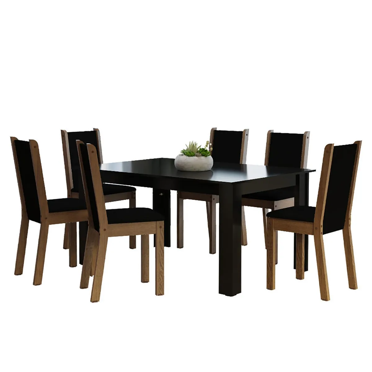 VEKKAHOME - Juego de Comedor Lola Suecia 6 Sillas Mesa Rectangular 75x76x136 cm Negro